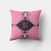 Doux coussin à monogramme de design rose lacy (Verso)