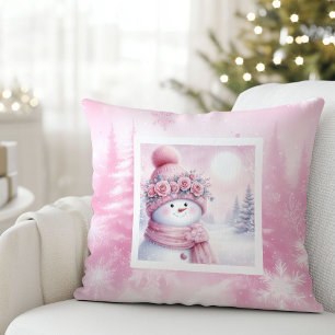 Doux Coussin Enfant Bonhomme de Neige Rose Forest