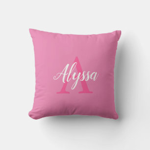 Doux Coussin Jeté à Monogramme avec Écriture Rose 