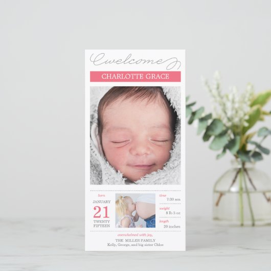 Doux documenté Faire-part de naissance fille bébé (Debout devant)