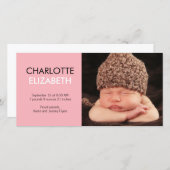 Doux Faire-part de naissance bébé de simplicité - (Devant / Derrière)