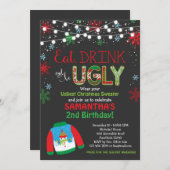 Doux moche Invitation d'anniversaire / Fête de Noë (Devant / Derrière)