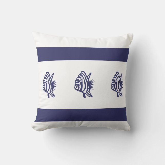 doux navy poisson sur oreiller blanc vie côtière (Recto)