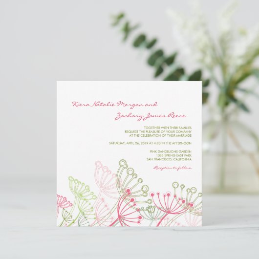 Doux Pink Dandelions Fleur Printemps Invitation de (Debout devant)