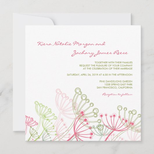 Doux Pink Dandelions Fleur Printemps Invitation de (Devant)