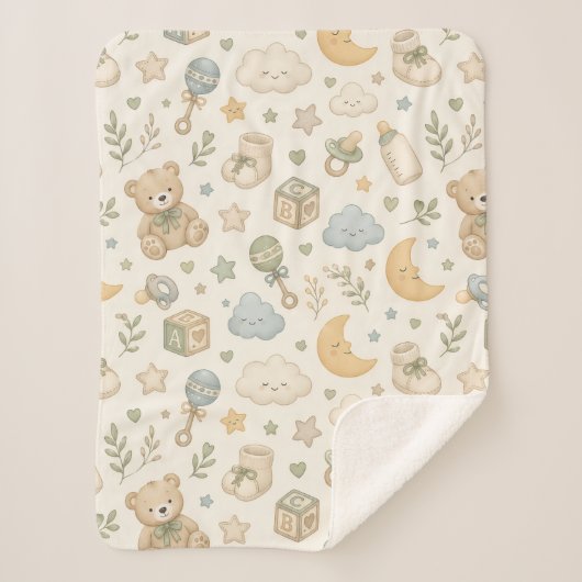 Doux Plaid Sherpa Teddy Bear | Neutre (Devant)