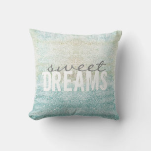 doux rêves coussin citation sur moucheté bleu clai