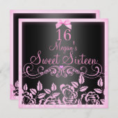 Doux rose et noir Rose doux16 Invitation d'anniver (Devant / Derrière)