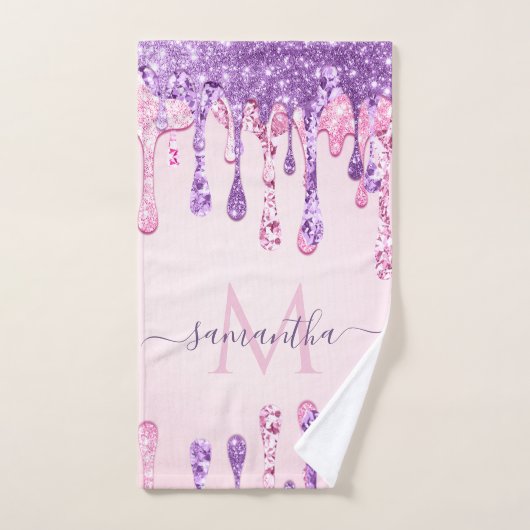 Doux rose violet Parties scintillant goutte Monogr (Serviette à main)