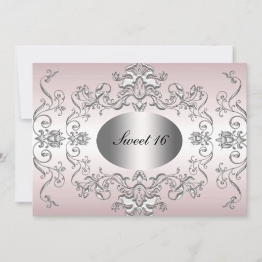 Douze ans douce rose argent élégante invitation (Devant)
