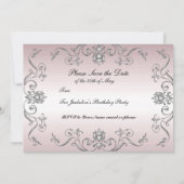 Douze ans douce rose argent élégante invitation (Dos)