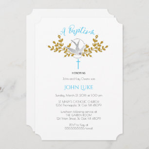 Dove and Cross Baptism Invitation {Boy} Kaart