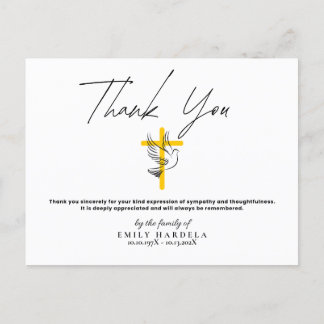 Dove and Cross Funeral Simple Script Bedankt Kaart