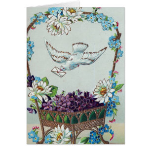 Dove and Gold Basket of Flowers