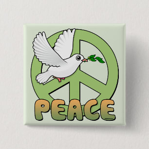 Dove and Peace Symbol Vierkante Button 5,1 Cm