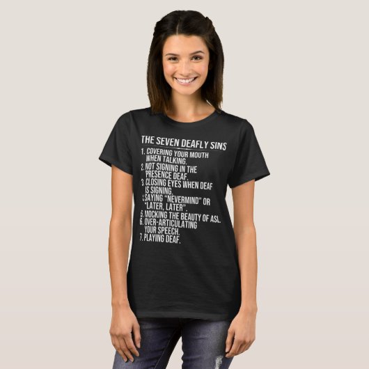 Dove Awareness Seven Deafly Sins ASL Language T-shirt (Voorkant volledig)
