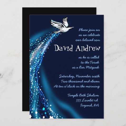Dove Bat Bar Mitzvah Invitation bleue (Devant / Derrière)