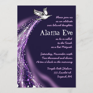 Dove Bat Bar Mitzvah Invitation violet