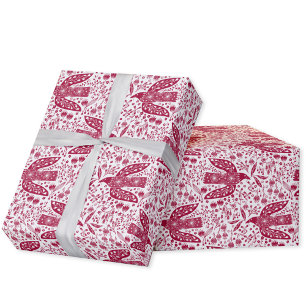 Dove Bird Rood en Wit Festief Cadeaupapier
