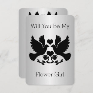 Dove Black en Silver Bloemenmeisje-aanvraag Kaart