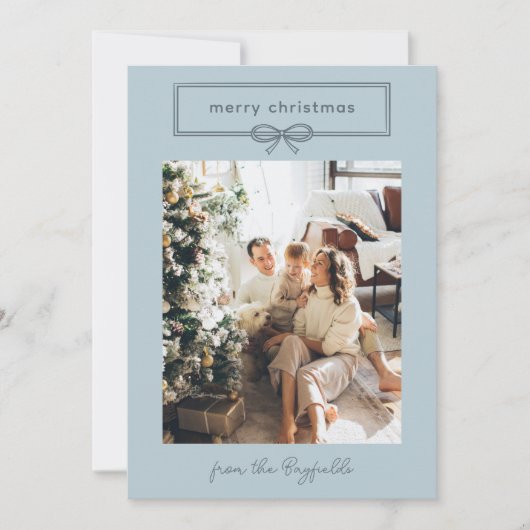 Dove Blue Bow Photo Merry Kerstry Feestdagenkaart (Voorkant)