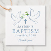 Dove Blue Boy Baptisme Dank je Bedankjes Labels (Voorkant)