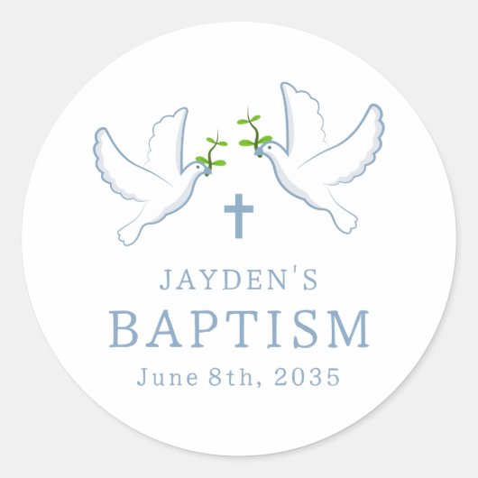 Dove Blue Boy Baptisme Ronde Sticker (Voorkant)