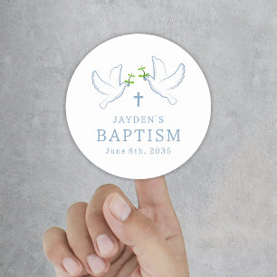 Dove Blue Boy Baptisme Ronde Sticker