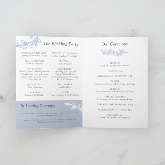 Dove Blue Greenery Overlapping Photos Wedding Programma (Binnen)