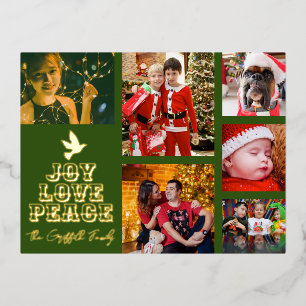 Dove boom vreugde liefde vrede zes foto's groen go folie feestdagen briefkaart