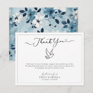 Dove Cross Blue Floral Memorial Dank je wel kaart