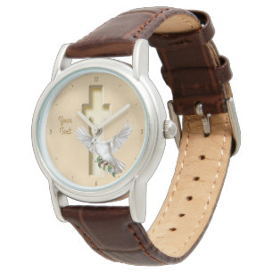 Dove Cross Faux Gold Foil Horloge