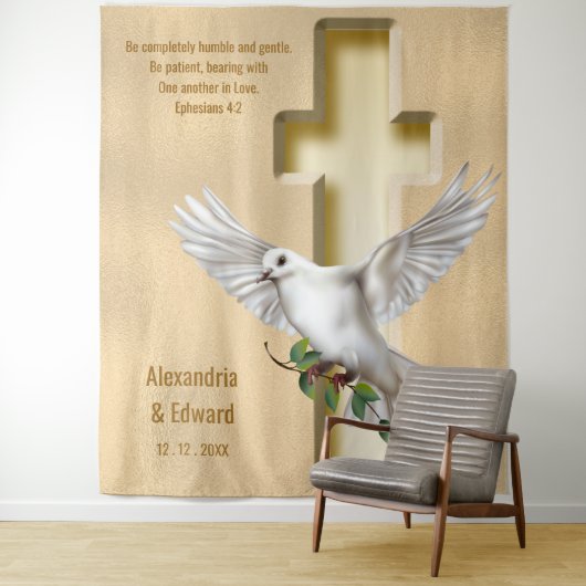 Dove Cross Gold Faux Folie Weddenschap Achtergrond Wandkleed (In situ)