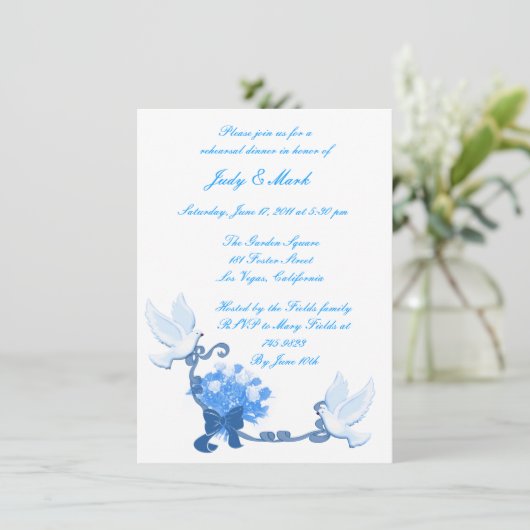 Dove Custom Repetitie Diner Uitnodiging (Staand voorkant)