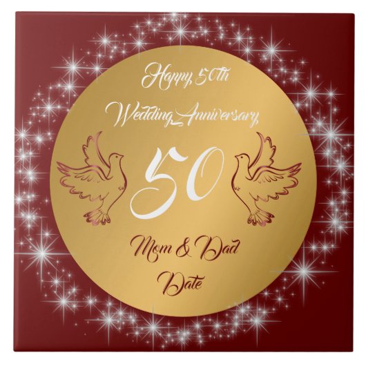 Dove Customize Happy Gold 50th Anniversary Tegeltje (Voorkant)