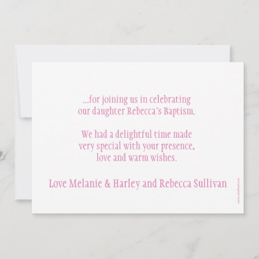 Dove dusky roze meiden baptisme foto bedankt! bedankkaart (Achterkant)