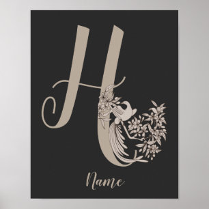 Dove Elegant Monogram Initiaal H Gepersonaliseerd Poster