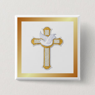 Dove en Cross Vierkante Button 5,1 Cm