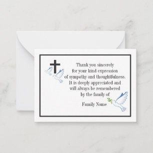 Dove Et Croix Après Les Funérailles Merci Cartes