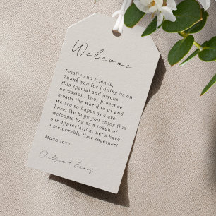Dove Gray   Chic Script Wedding Welcome Gift Label Cadeaulabel