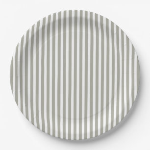 Dove Grey and White Cabana Stripes Papieren Bordje