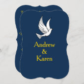 Dove Navy & Gold Wedding Invitation Kaart (Voorkant / Achterkant)