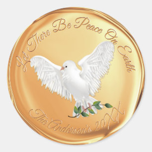 Dove of Peace Gold Wax Seal Ronde Sticker