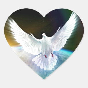 Dove of Peace Heilige Geest over Aarde met Regenbo Hart Sticker