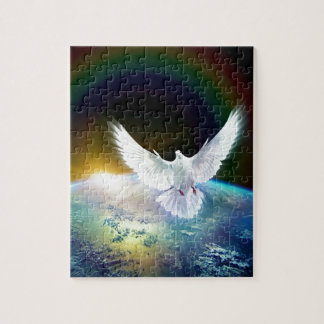 Dove of Peace Heilige Geest over Aarde met Regenbo Legpuzzel