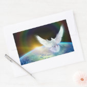 Dove of Peace Heilige Geest over Aarde met Regenbo Rechthoekige Sticker (Envelop)