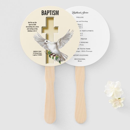 Dove of Peace Order of Service Baptismal Handwaaier (Voorkant en achterkant)