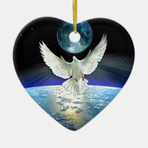 Dove of Peace over Planet Earth Keramisch Ornament