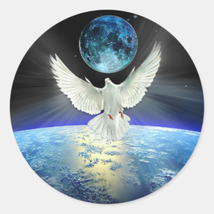 Dove of Peace over Planet Earth Sunrise Ronde Sticker