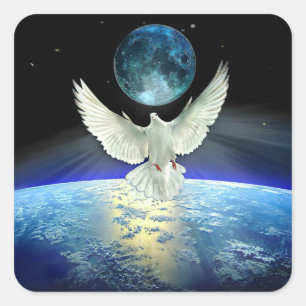 Dove of Peace over Planet Earth Vierkante Sticker